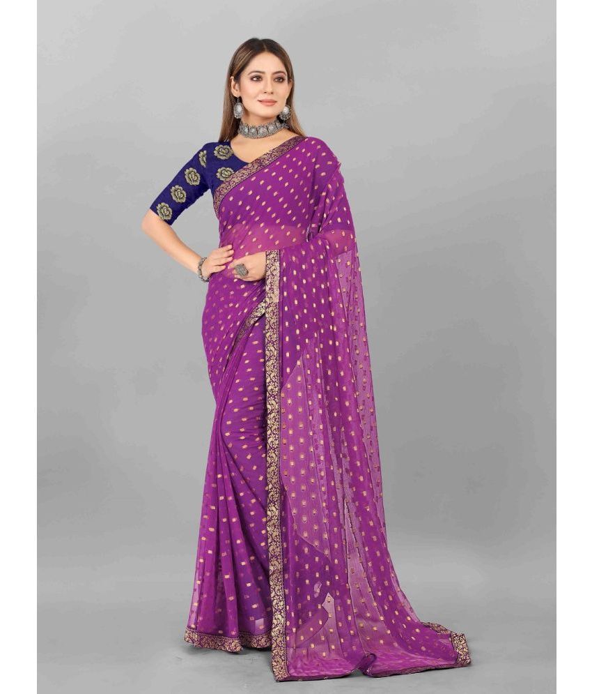     			Aardiva Chiffon Printed Saree With Blouse Piece - Purple ( Pack of 1 )