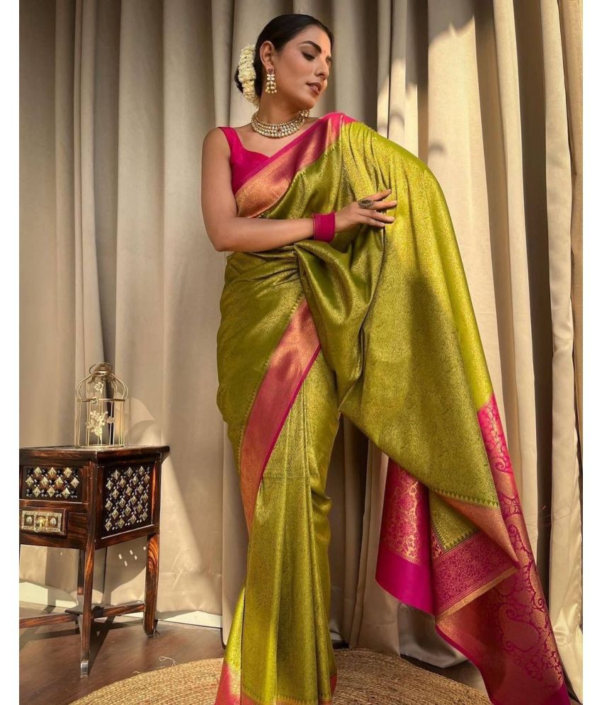     			Anjanaya  sarees Banarasi Silk Woven Saree With Blouse Piece - Yellow ( Pack of 1 )