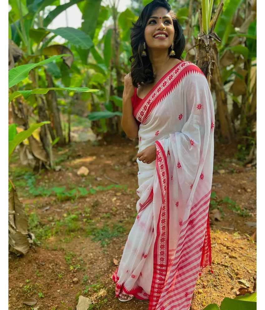     			Anjanaya  sarees Banarasi Silk Woven Saree With Blouse Piece - White ( Pack of 1 )