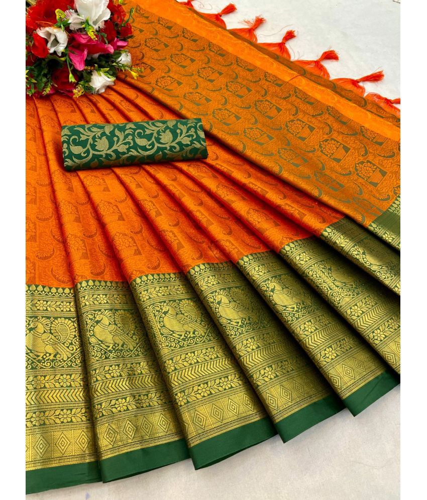     			Apnisha Art Silk Embellished Saree With Blouse Piece - Orange ( Pack of 1 )