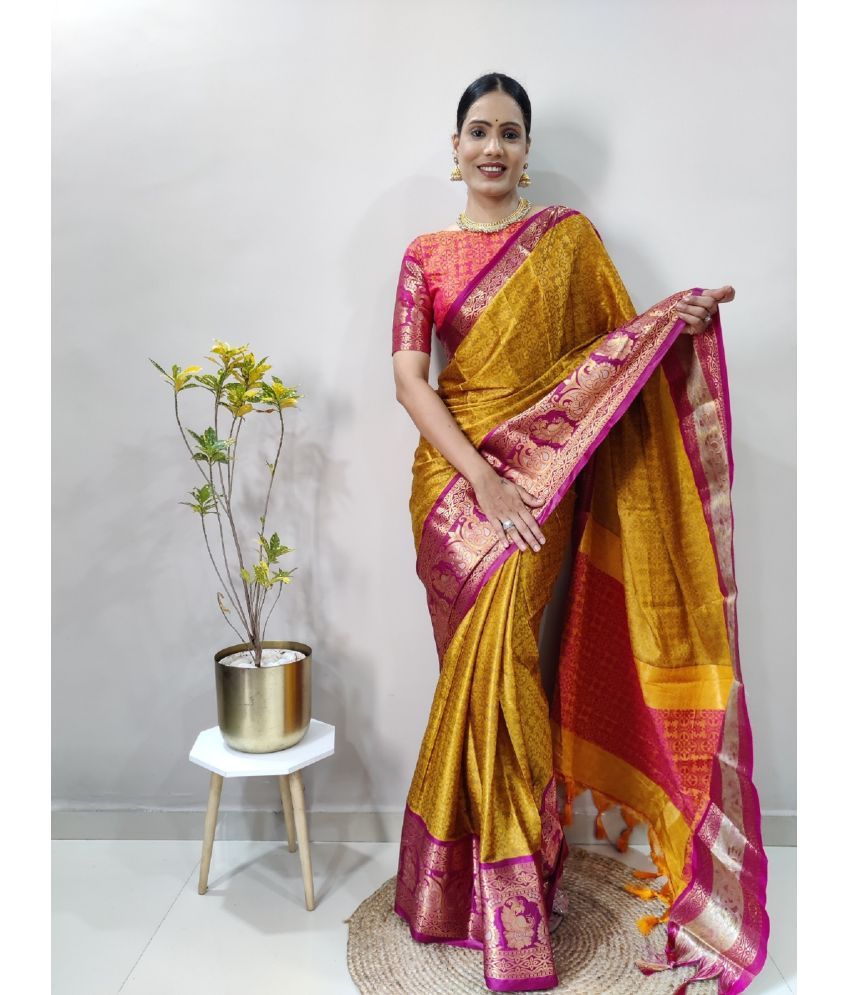     			Apnisha Banarasi Silk Embellished Saree With Blouse Piece - Mustard ( Pack of 1 )