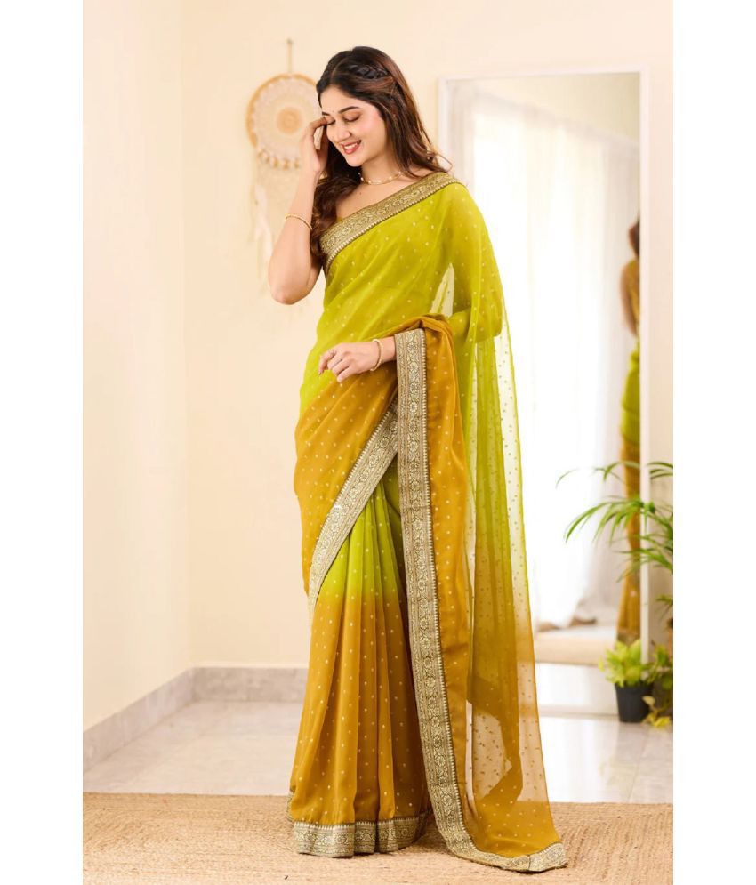     			Apnisha Banarasi Silk Embellished Saree With Blouse Piece - Lime Green1 ( Pack of 1 )