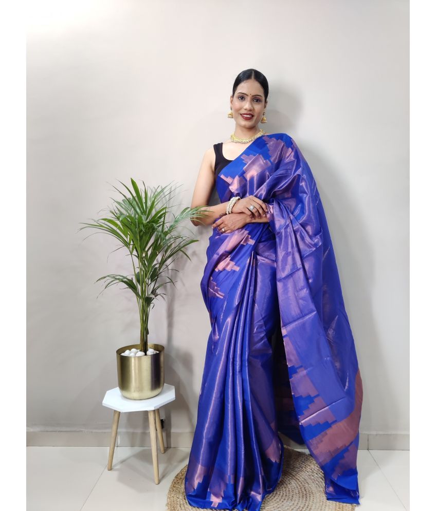     			Apnisha Banarasi Silk Embellished Saree With Blouse Piece - Blue ( Pack of 1 )