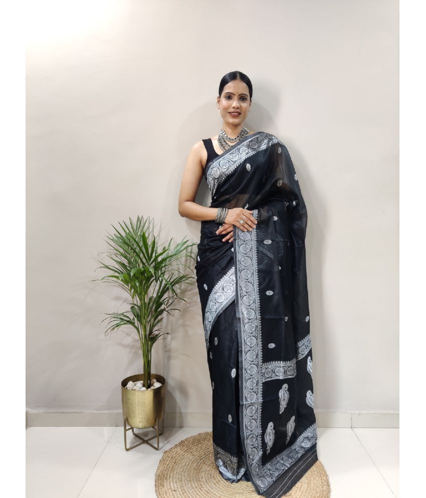     			Apnisha Banarasi Silk Embellished Saree With Blouse Piece - Black ( Pack of 1 )