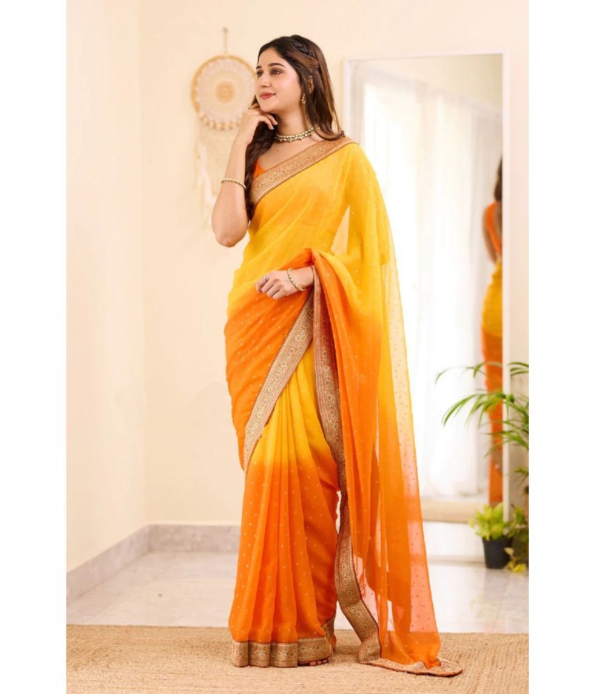     			Apnisha Banarasi Silk Embellished Saree With Blouse Piece - Orange ( Pack of 1 )