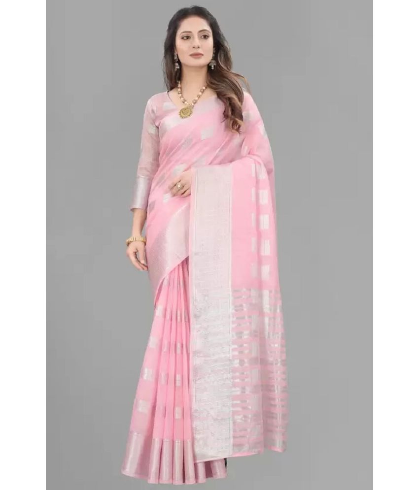     			Apnisha Banarasi Silk Embellished Saree With Blouse Piece - Pink ( Pack of 1 )