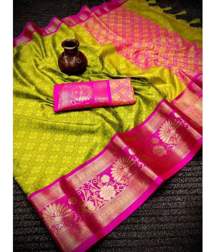     			Apnisha Cotton Silk Embellished Saree With Blouse Piece - Fluorescent Pink ( Pack of 1 )