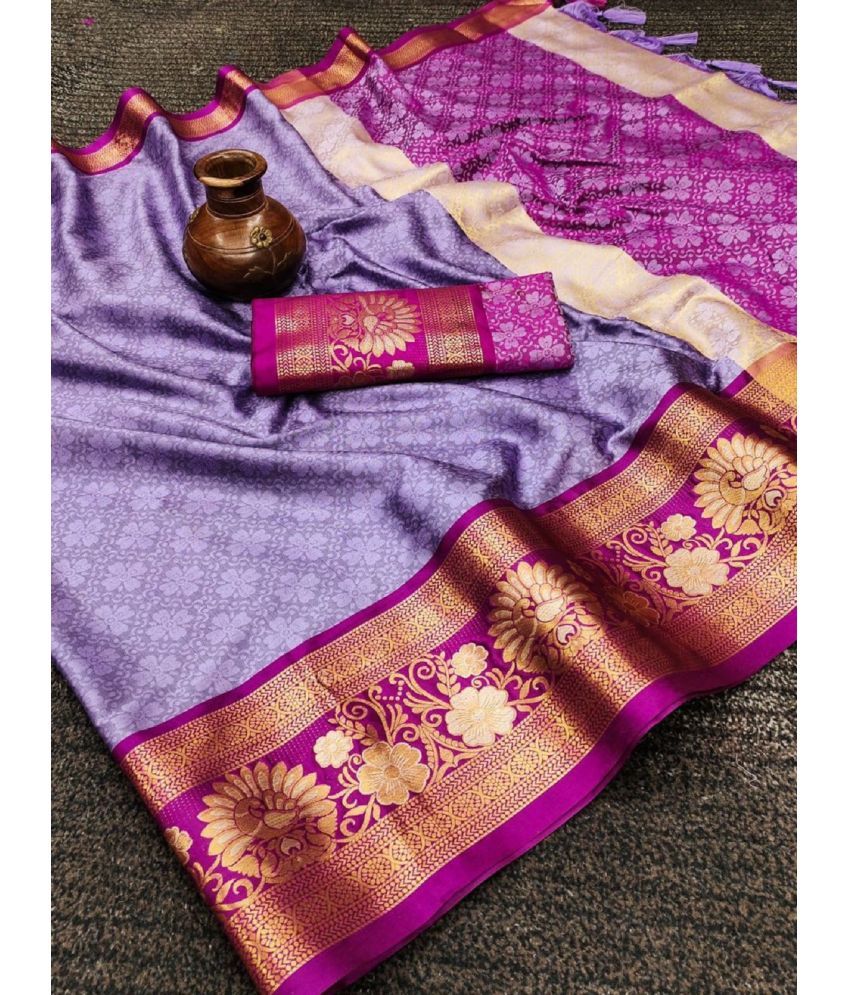     			Apnisha Cotton Silk Embellished Saree With Blouse Piece - Lavender ( Pack of 1 )