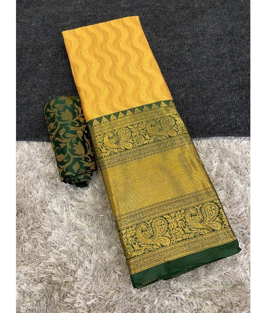     			Apnisha Cotton Silk Embellished Saree With Blouse Piece - Yellow ( Pack of 1 )