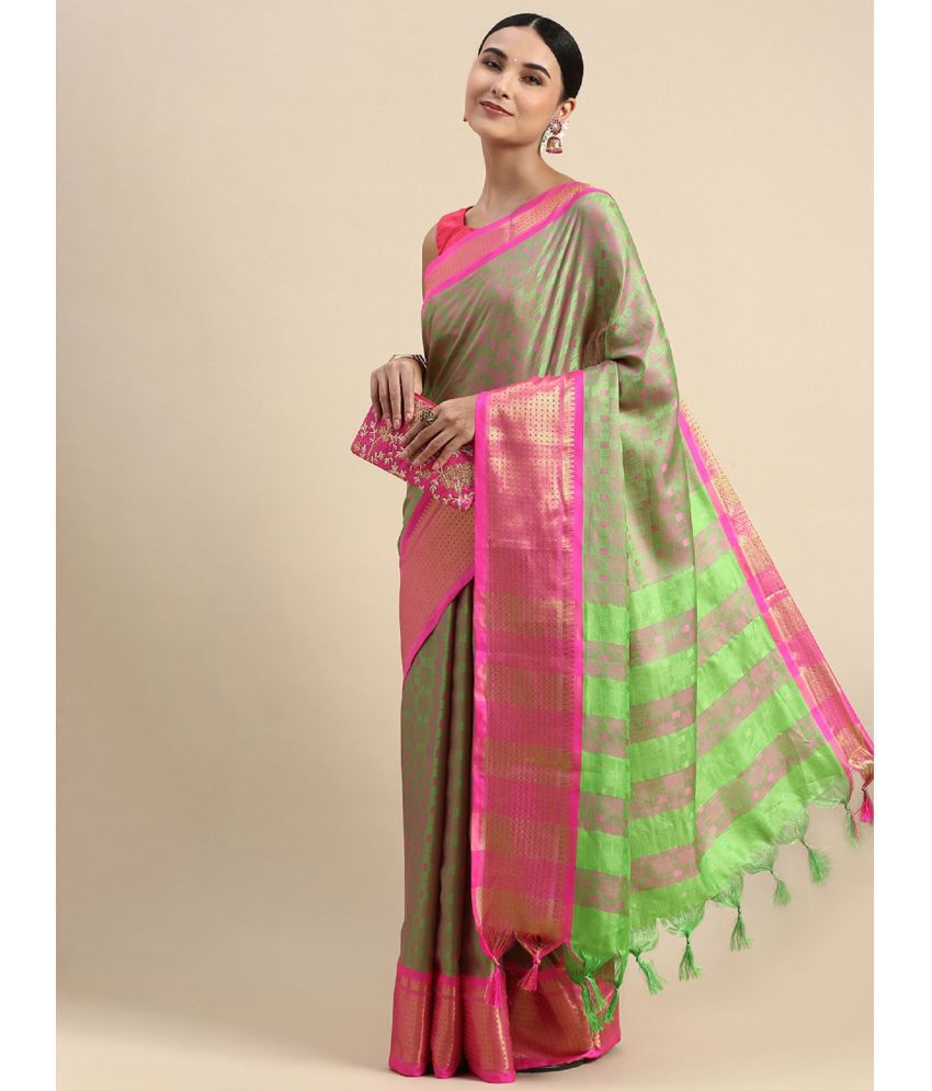     			Apnisha Jacquard Embellished Saree With Blouse Piece - Light Green ( Pack of 1 )