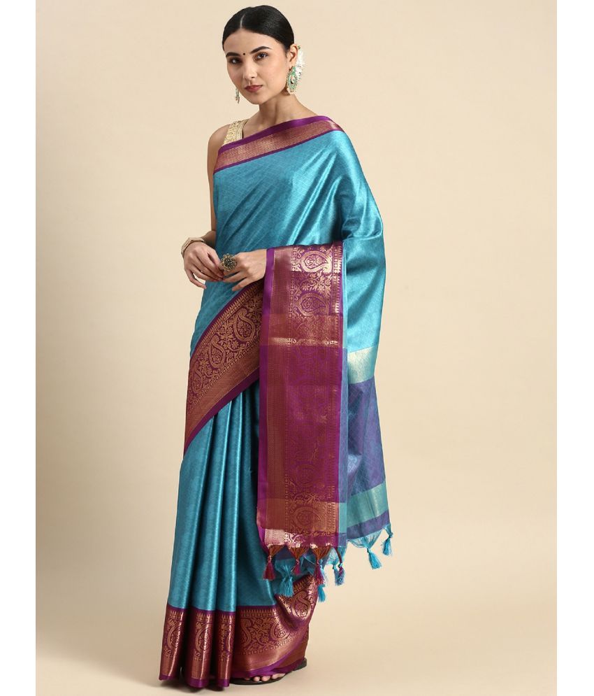     			Apnisha Jacquard Embellished Saree With Blouse Piece - SkyBlue ( Pack of 1 )