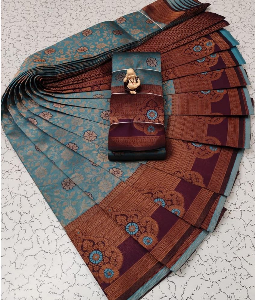     			Apnisha Jacquard Embellished Saree With Blouse Piece - SkyBlue ( Pack of 1 )