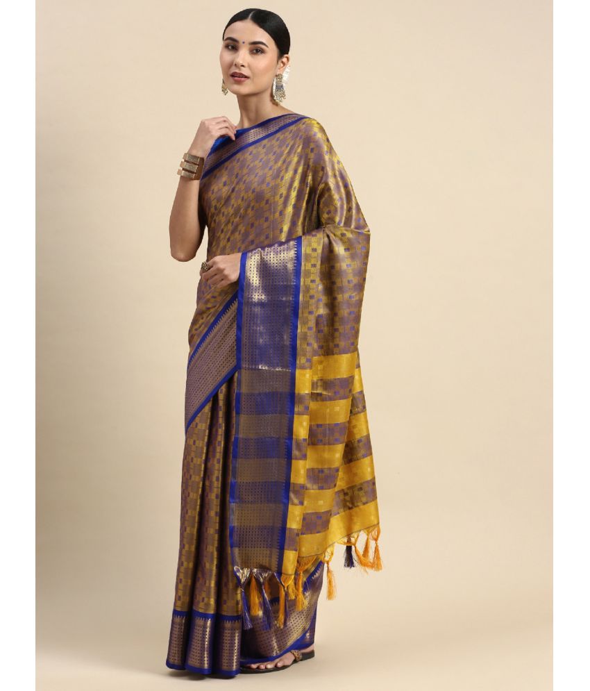     			Apnisha Jacquard Embellished Saree With Blouse Piece - Blue ( Pack of 1 )