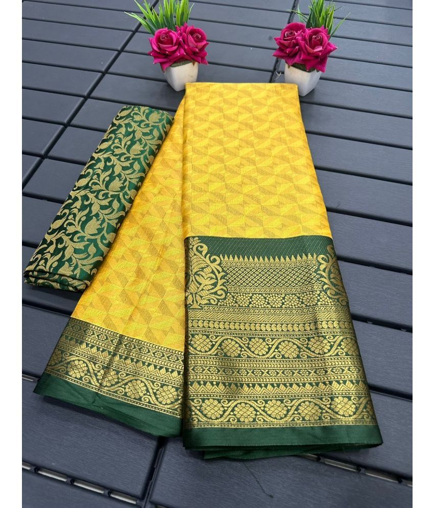     			Apnisha Silk Blend Embellished Saree With Blouse Piece - Yellow ( Pack of 1 )