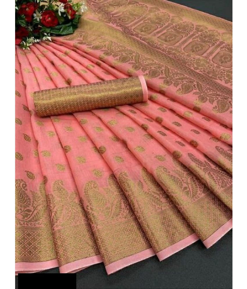     			Apnisha Silk Blend Embellished Saree With Blouse Piece - Pink ( Pack of 1 )