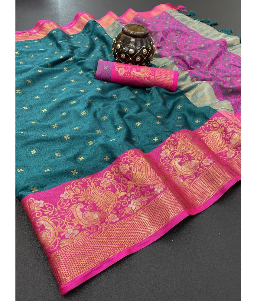     			Apnisha Silk Blend Embellished Saree With Blouse Piece - Blue ( Pack of 1 )