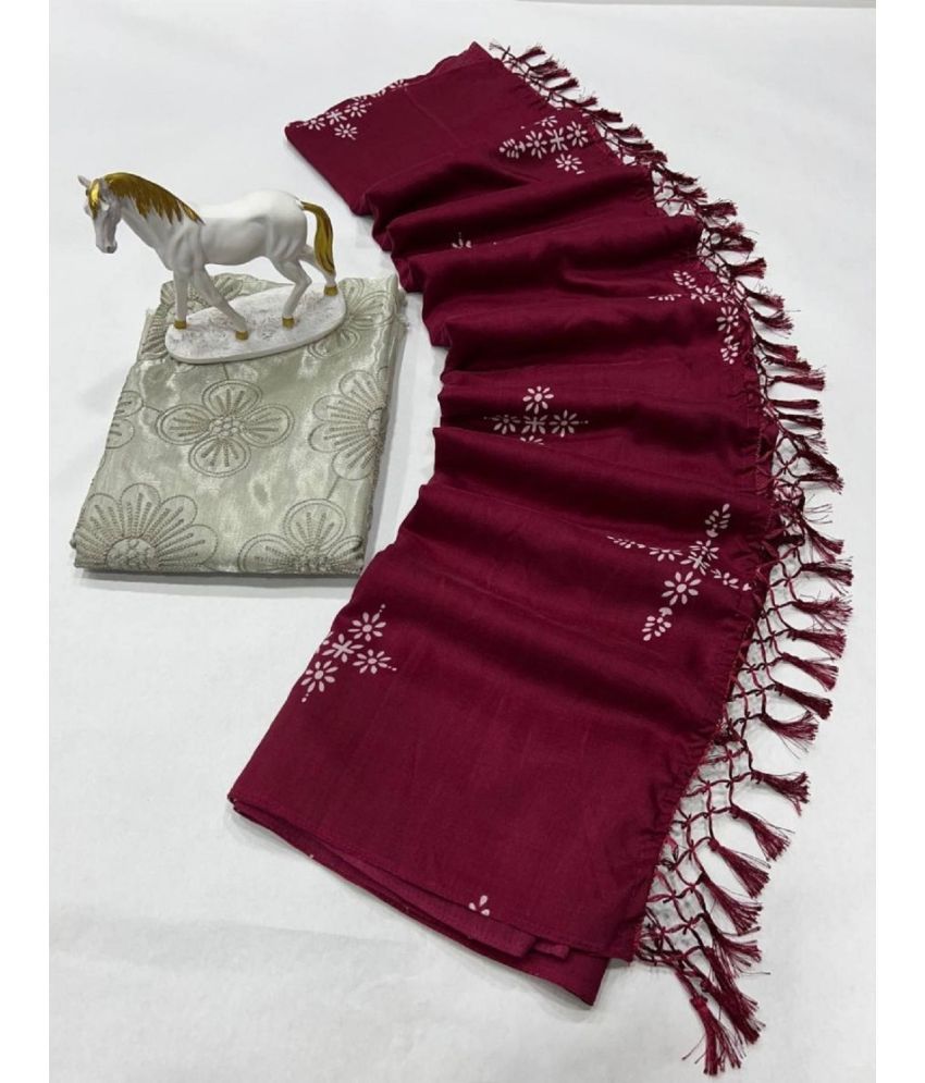     			Apnisha Silk Embellished Saree With Blouse Piece - Wine ( Pack of 1 )