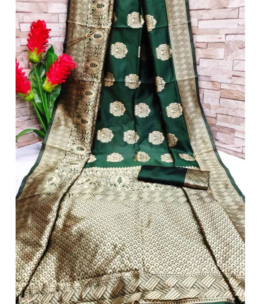     			Gazal Fashions Banarasi Silk Embellished Saree With Blouse Piece - Green ( Pack of 1 )
