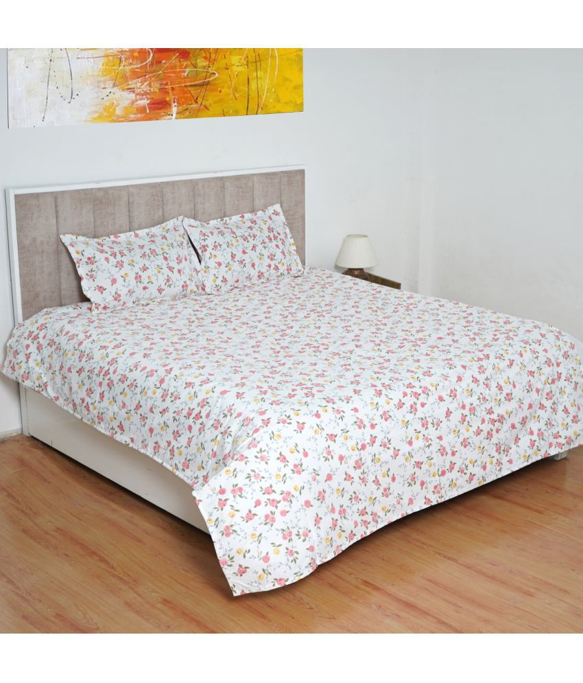     			Glaxomas Glace Cotton Floral Printed 1 Double Queen Size Bedsheet with 2 Pillow Covers - Fluorescent Pink