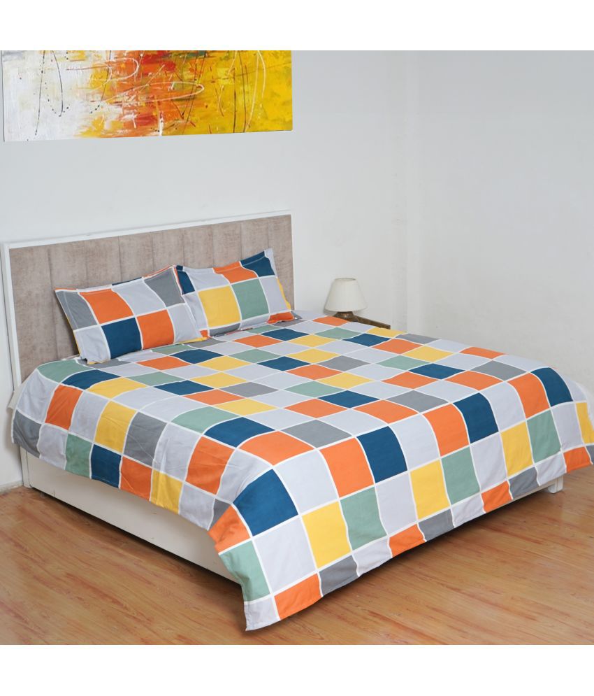     			Glaxomas Glace Cotton Floral Printed 1 Double Queen Size Bedsheet with 2 Pillow Covers - Orange