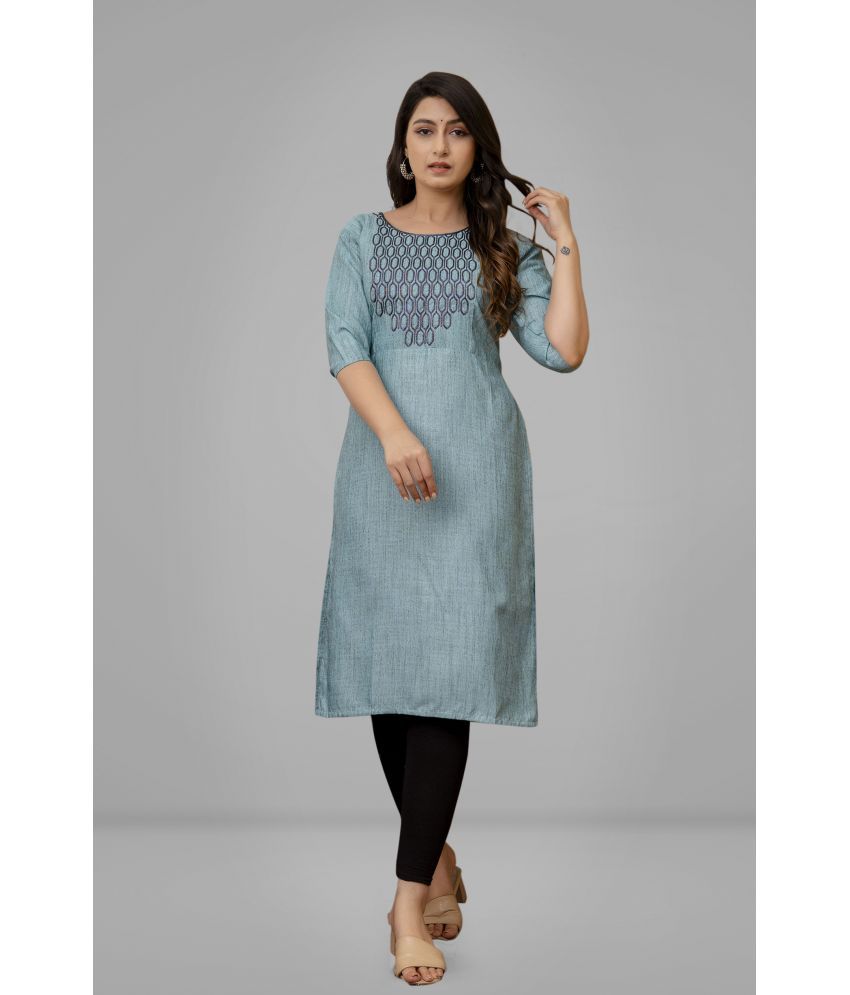     			Parastri Cotton Embroidered Straight Women's Kurti - Turquoise ( Pack of 1 )