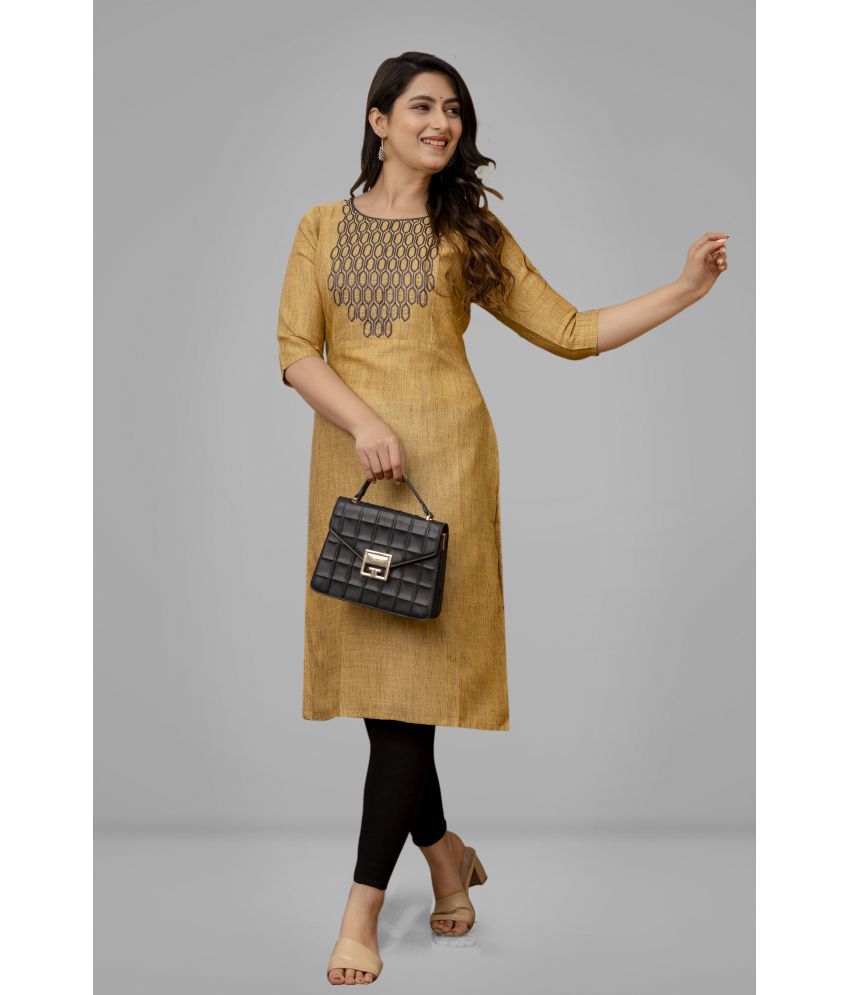     			Parastri Cotton Embroidered Straight Women's Kurti - Yellow ( Pack of 1 )