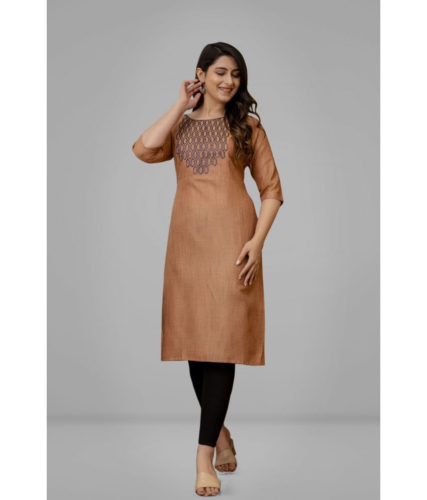     			Parastri Cotton Embroidered Straight Women's Kurti - Orange ( Pack of 1 )