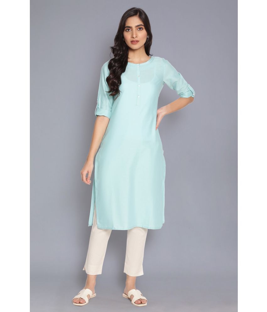     			W Cotton Blend Solid Straight Women's Kurti - Blue ( Pack of 1 )