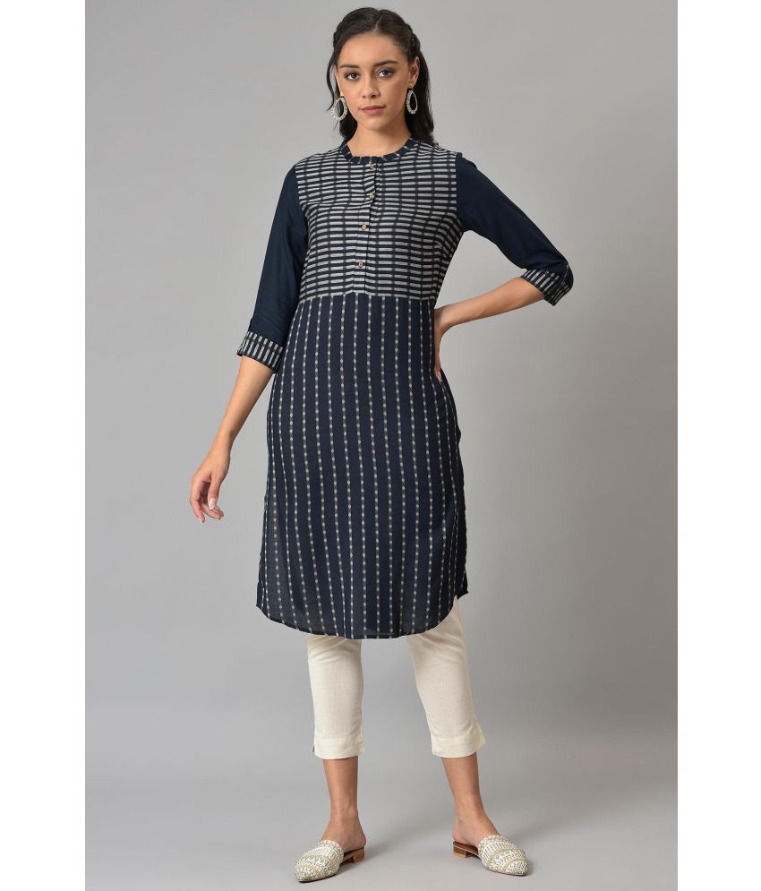     			W Viscose Striped Straight Women's Kurti - Blue ( Pack of 1 )