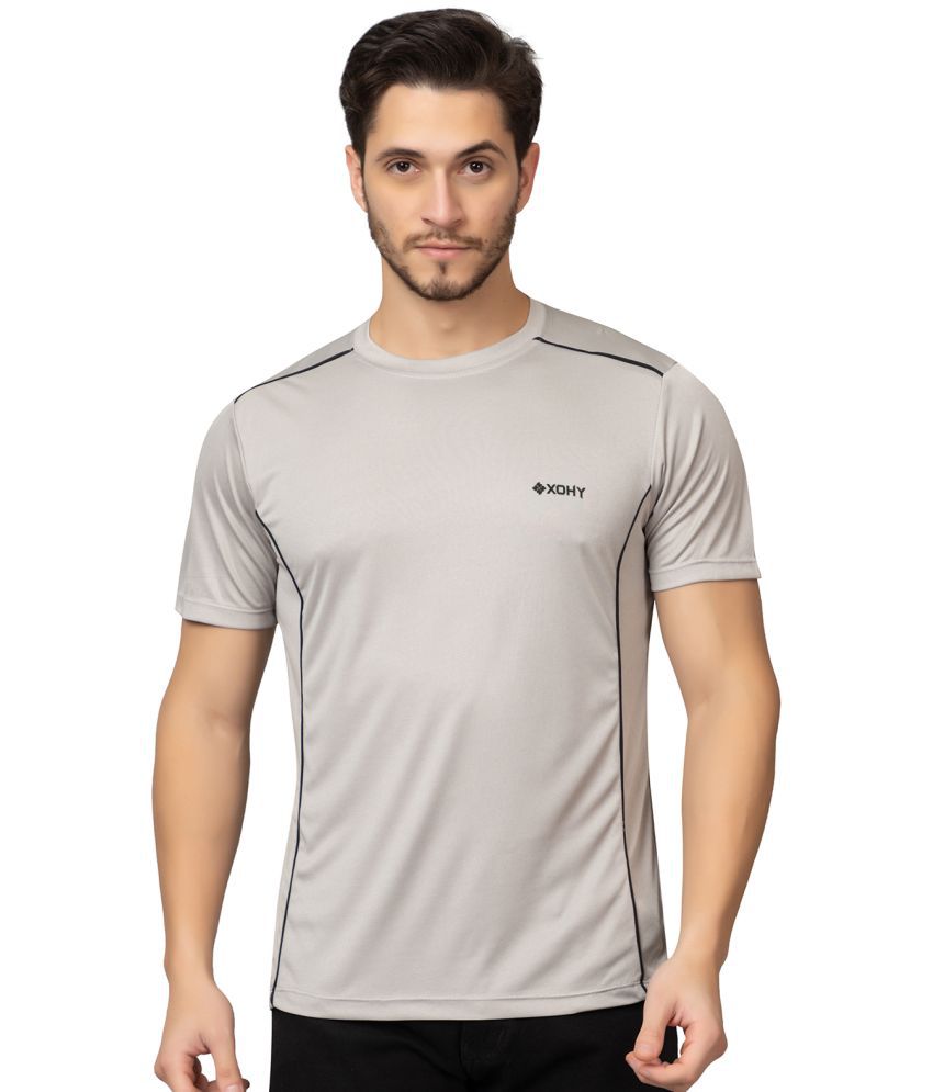     			xohy Polyester Regular Fit Striped Half Sleeves Men's T-Shirt - Grey ( Pack of 1 )