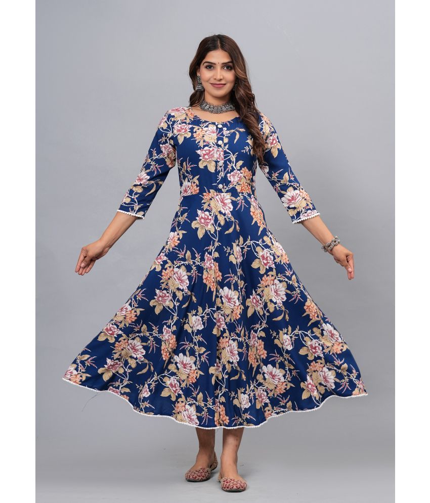     			CTMTEX Rayon Printed Anarkali Women's Kurti - Blue ( Pack of 1 )