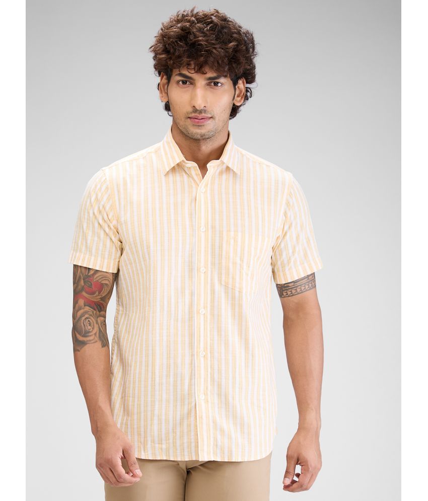     			Colorplus 100% Cotton Regular Fit Striped Half Sleeves Men's Casual Shirt - Yellow ( Pack of 1 )