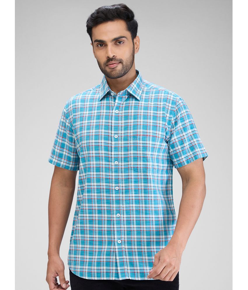     			Colorplus 100% Cotton Regular Fit Checks Half Sleeves Men's Casual Shirt - Green ( Pack of 1 )