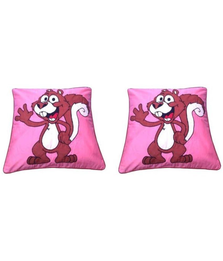     			HUGS N RUGS Set of 2 Cotton Animal Square Cushion Cover (40X40)cm - Pink