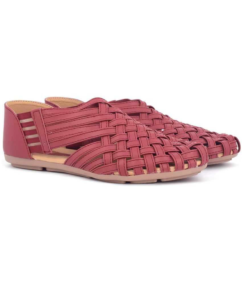     			Ishransh Red Women's Casual Ballerinas