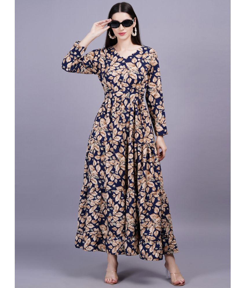     			Jyoti Rayon Printed Full Length Women's Fit & Flare Dress - Blue ( Pack of 1 )