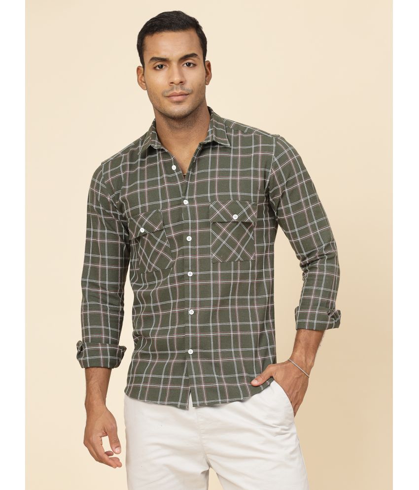     			Rigo 100% Cotton Slim Fit Checks Full Sleeves Men's Casual Shirt - Green ( Pack of 1 )