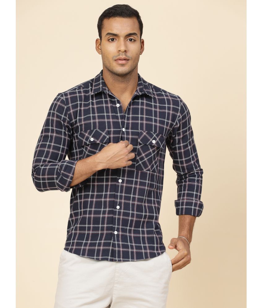     			Rigo 100% Cotton Slim Fit Checks Full Sleeves Men's Casual Shirt - Navy ( Pack of 1 )