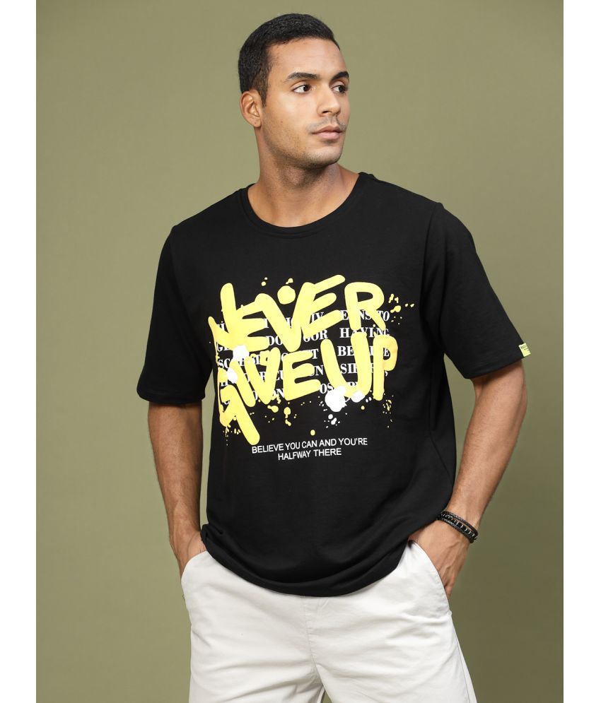     			Rigo Cotton Blend Oversized Fit Printed Half Sleeves Men's T-Shirt - Black ( Pack of 1 )