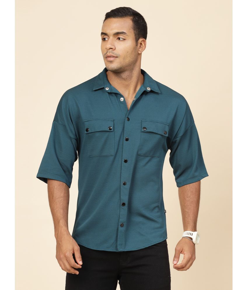     			Rigo Polyester Oversized Fit Striped Half Sleeves Men's Casual Shirt - Teal ( Pack of 1 )