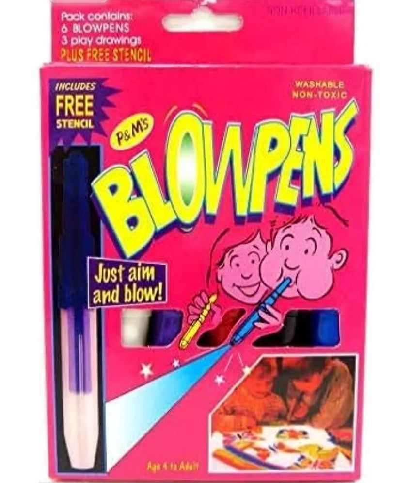     			2704F-FLIPCLIPS 6 PC SET Magic Blow Pens Color Spray Blow pen with Sketch Pens at One End and Blow Pens at Other 3 Paper Stencils Washable and Non-Toxic, Students, Kids and Craft Lovers