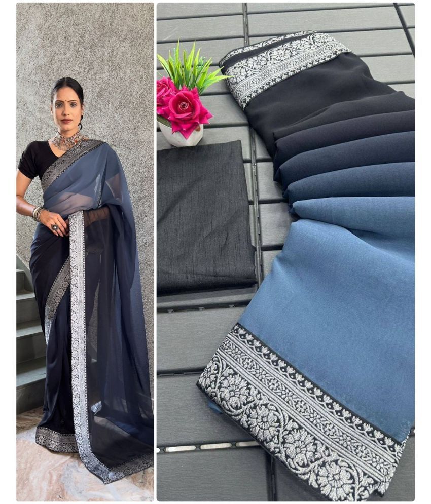     			A TO Z CART Georgette Solid Saree With Blouse Piece - Grey ( Pack of 1 )
