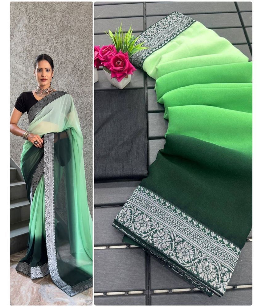     			Aika Georgette Solid Saree With Blouse Piece - Green ( Pack of 1 )