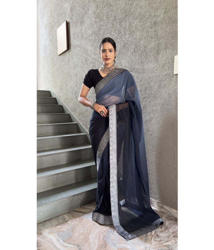     			Aika Georgette Solid Saree With Blouse Piece - Grey ( Pack of 1 )