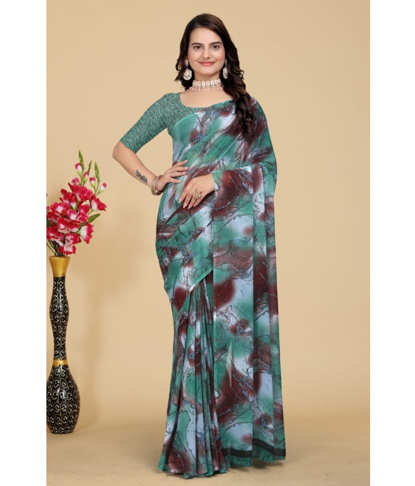     			Bhuwal Fashion Georgette Printed Saree With Blouse Piece - Green ( Pack of 1 )