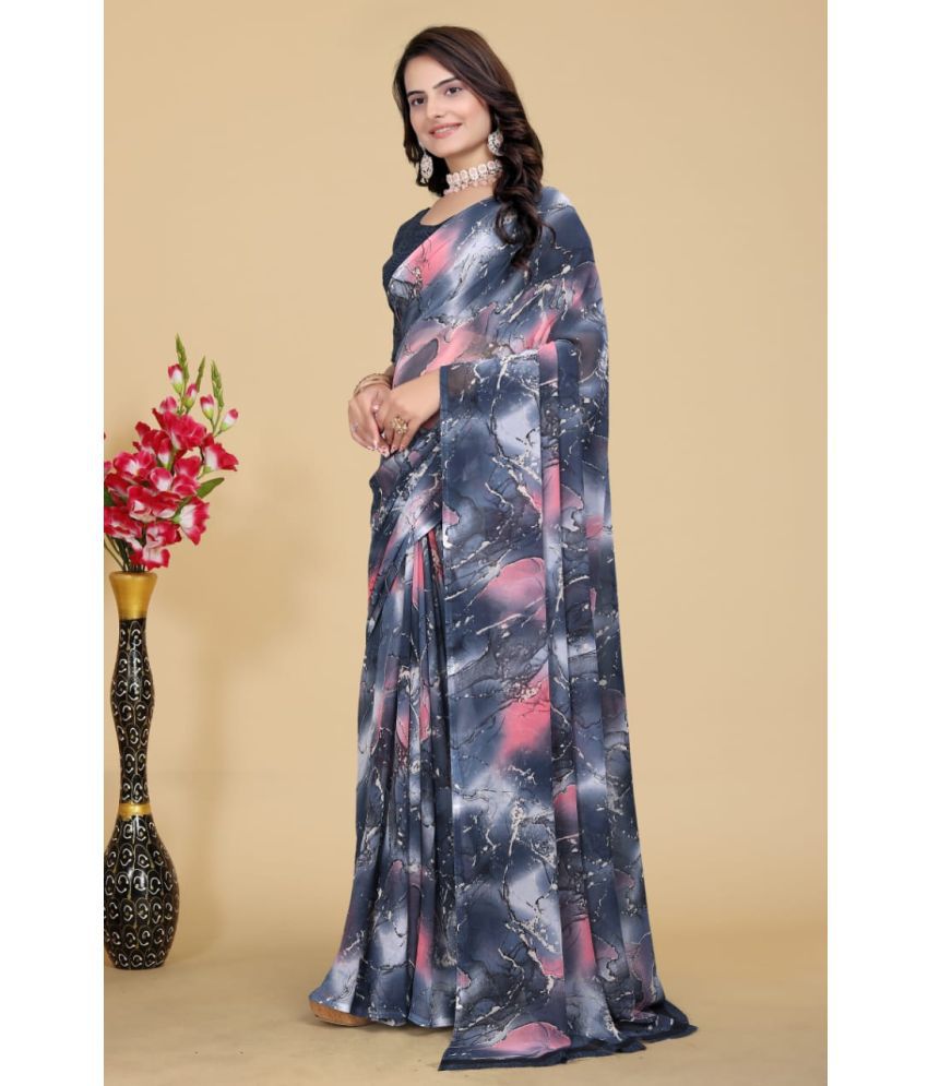     			Bhuwal Fashion Georgette Printed Saree With Blouse Piece - Grey ( Pack of 1 )