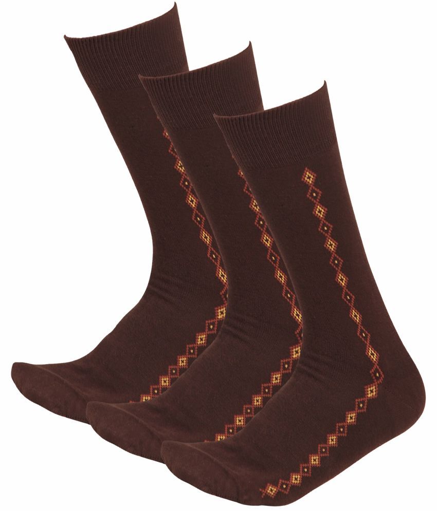     			Bodycare Cotton Blend Men's Printed Brown Mid Length Socks ( Pack of 3 )