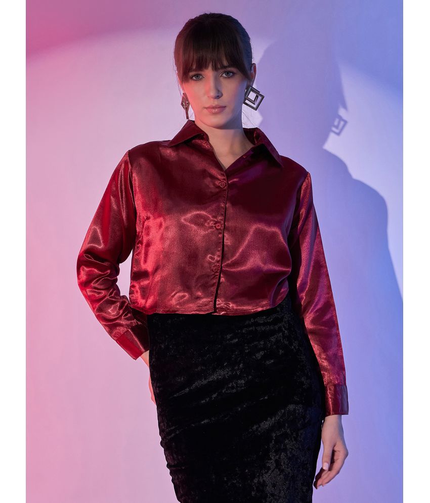     			BuyNewTrend Maroon Satin Women's Shirt Style Top ( Pack of 1 )