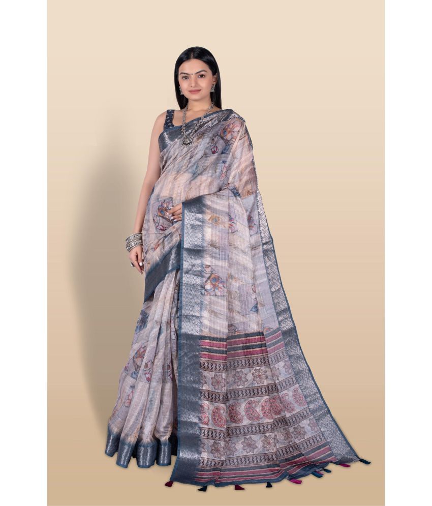     			Chashni Art Silk Printed Saree With Blouse Piece - Cream ( Pack of 1 )