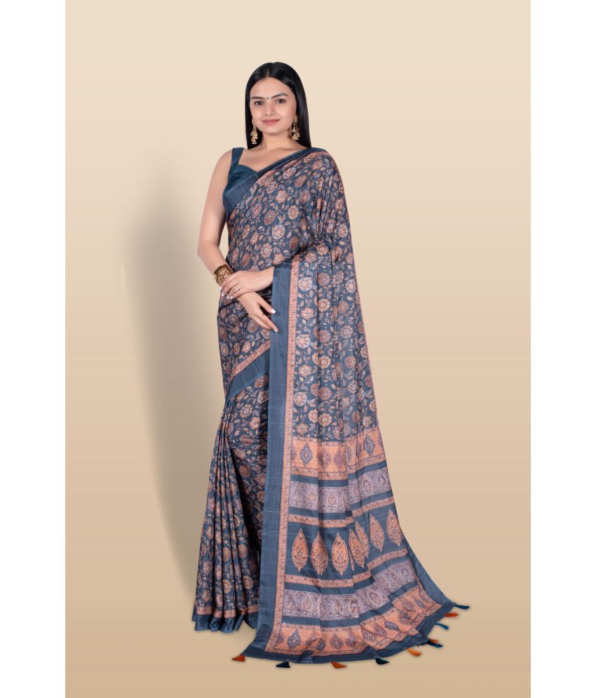     			Chashni Art Silk Printed Saree With Blouse Piece - Grey ( Pack of 1 )